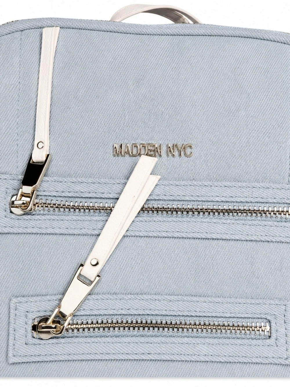 Maidenlight Denim Gray Mini Backpack with Cream Accents